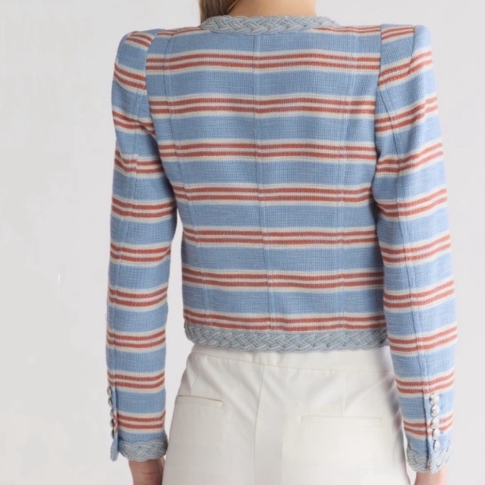 VERONICA BEARD Arrowe Striped Multicolor Blue Braided Trim‎ Jacket Size 10 - Picture 2 of 3